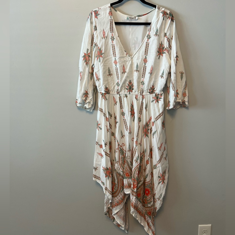 summer white with pattern asymmetrical dress